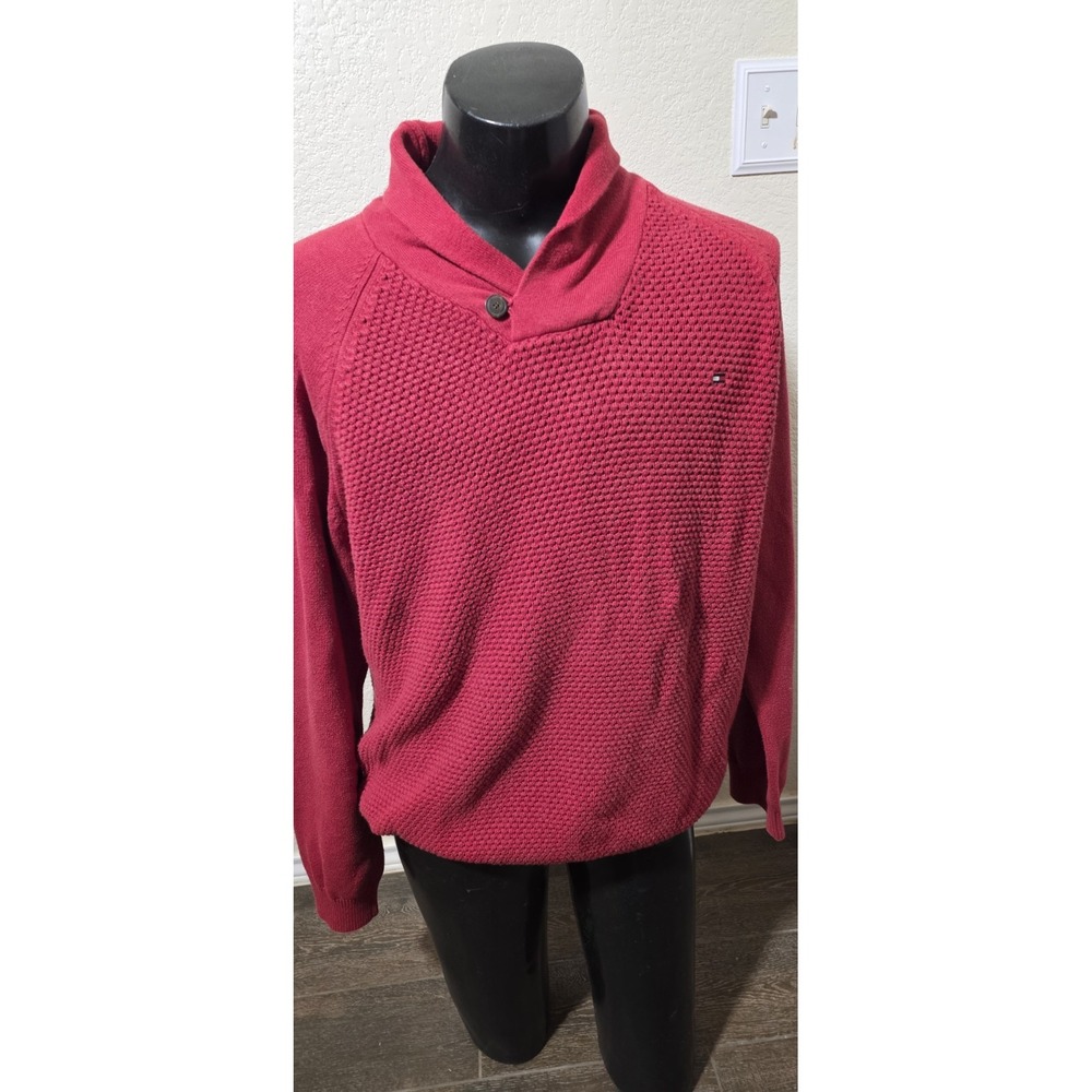 Tommy Hilfiger Cable-Knit Pullover Sweater Red Crew Neck Men's Long Sleeve